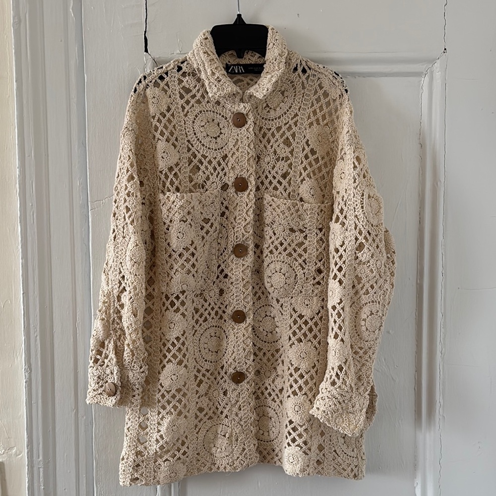 Zara Women's Cream Crochet Jacket